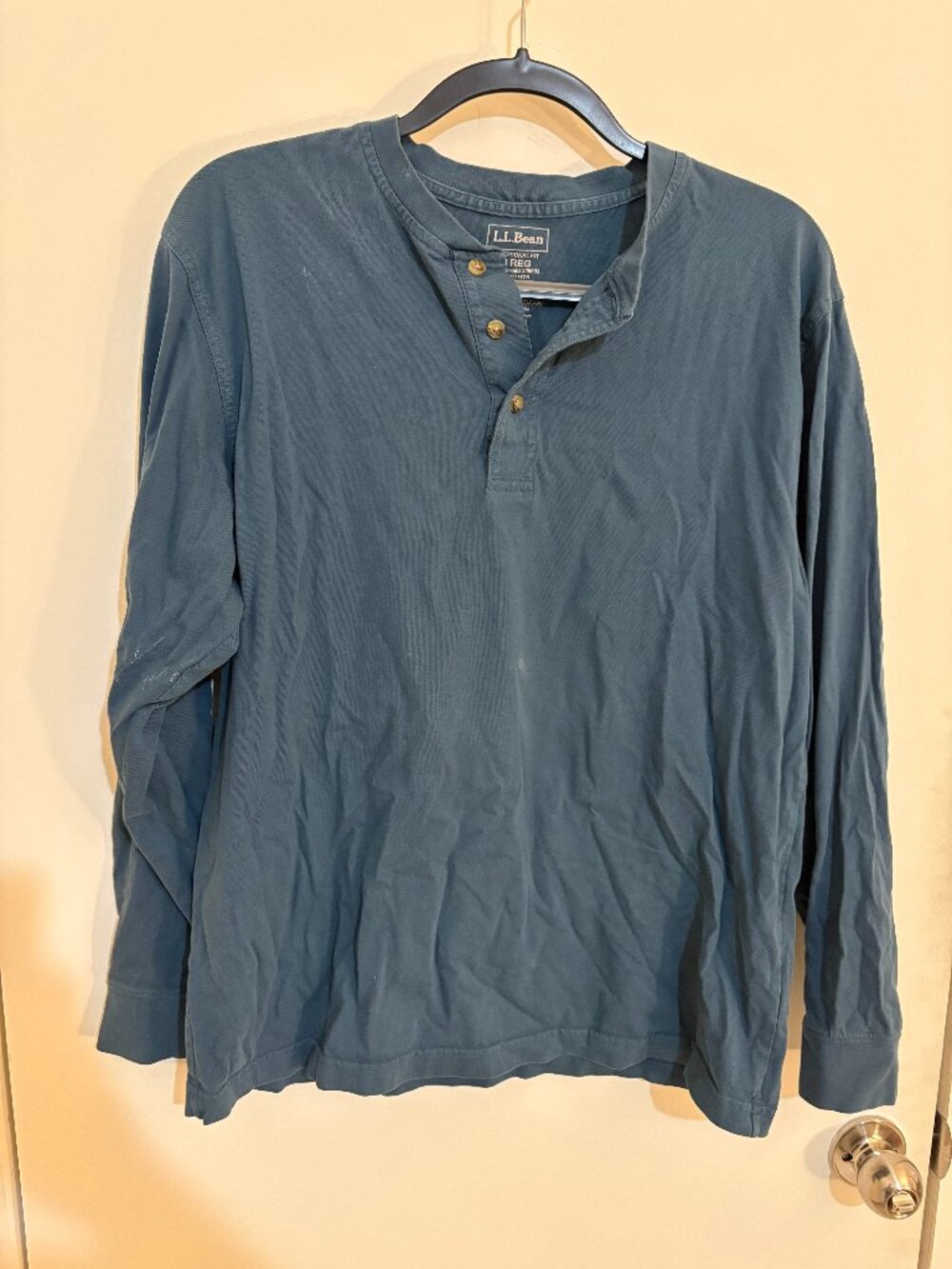 L.L.Bean Traditional Fit Long-Sleeve Henley Slate Blue Size M